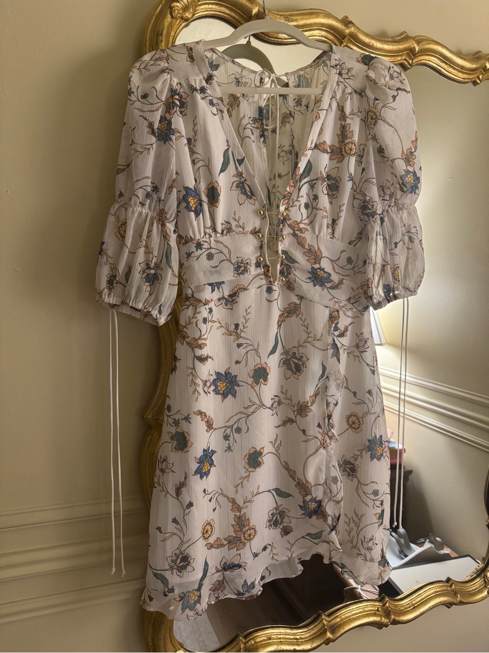 For Love & Lemons Women's Floral V-Neck Puff Sleeve Dress